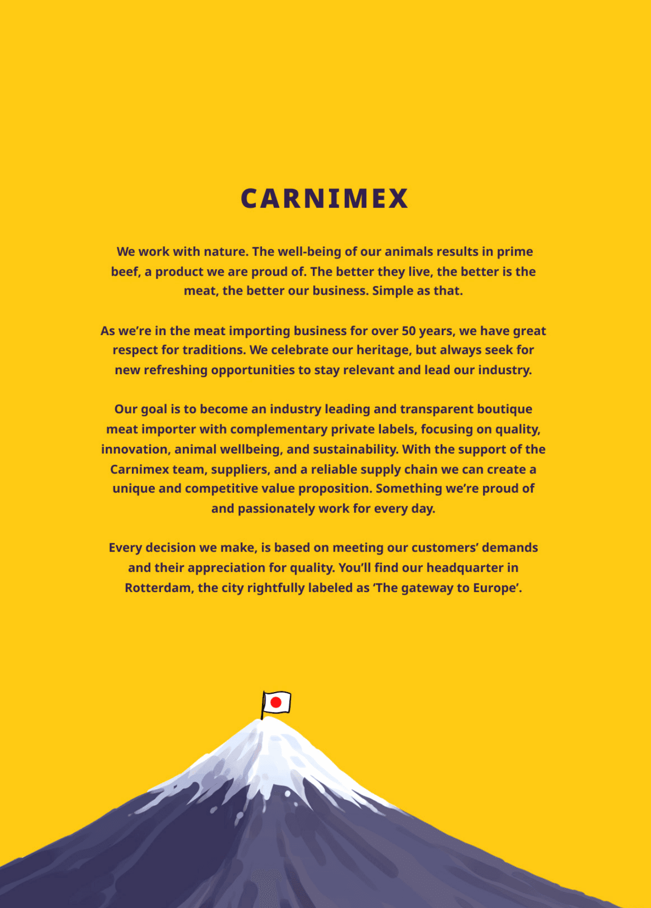 Carnimex manifesto page with Mount Fuji and the Japanese flag